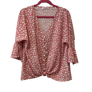 Kancystore pink polka dot blouse, large